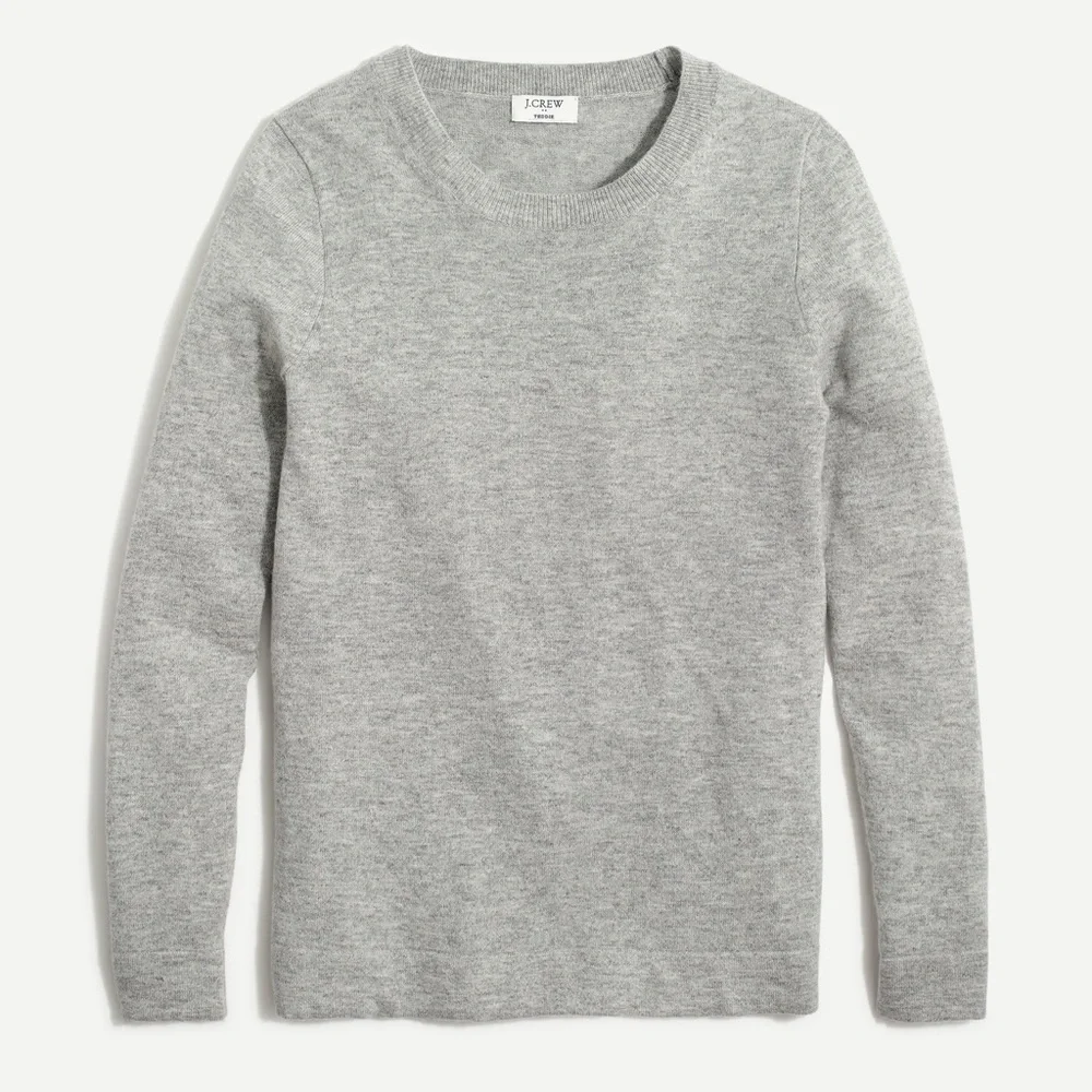 J. Crew Cotton-Wool Blend Teddie Sweater Grey Minimal Classic Fit Pullover